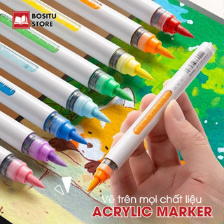  Bút Màu Acrylic Marker Đầu Brush Lông Mềm Cao Cấp - Họa Cụ Màu Nước Vẽ Trên Mọi Chất Liệu An Toàn Tươi Sáng 