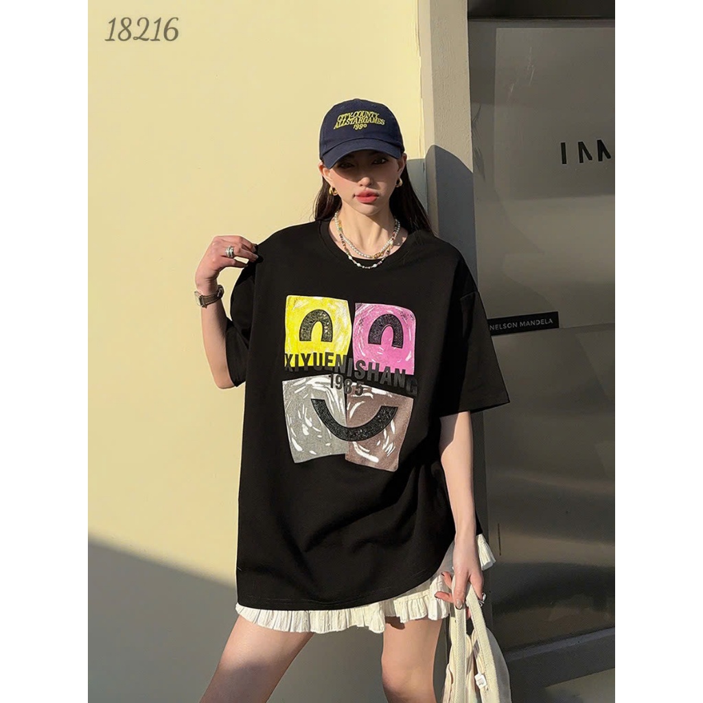 SALE - Áo thun Oversize BIGSIZE OVS Cười SHANG thun cotton QCCC chất đẹp - 18216