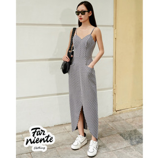 Set-05- Đầm Maxi Hai Dây Caro Far Niente - Thiết Kế Thanh Lịch, Xẻ Tà Cá Tính, Phong Cách Hiện Đại