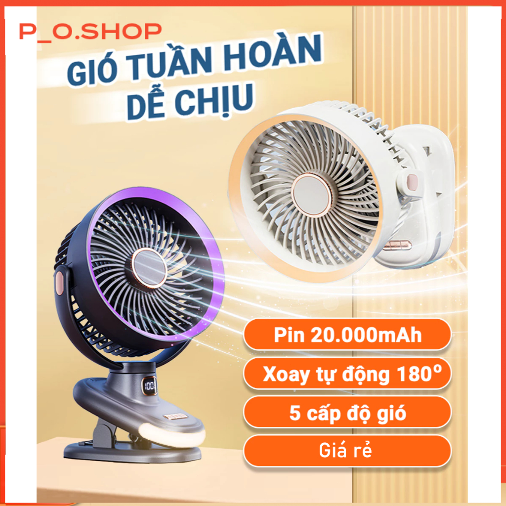 【🔥Rẻ】Quạt Mini Xoay tự động, Quạt tích điện mini, quạt kẹp tích điện 7 inch, kẹp bàn ,xe đẩy pin 100