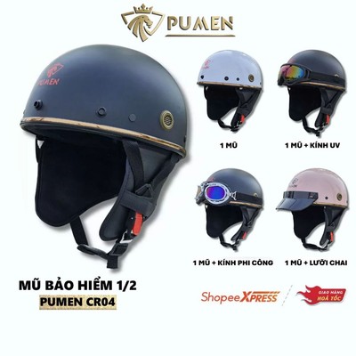 Mũ bảo hiểm nửa đầu PUMEN Pug CR04 Version Harley, thời trang, nhiều màu cá tính, kèm ốp tai, Freesize 55-58cm