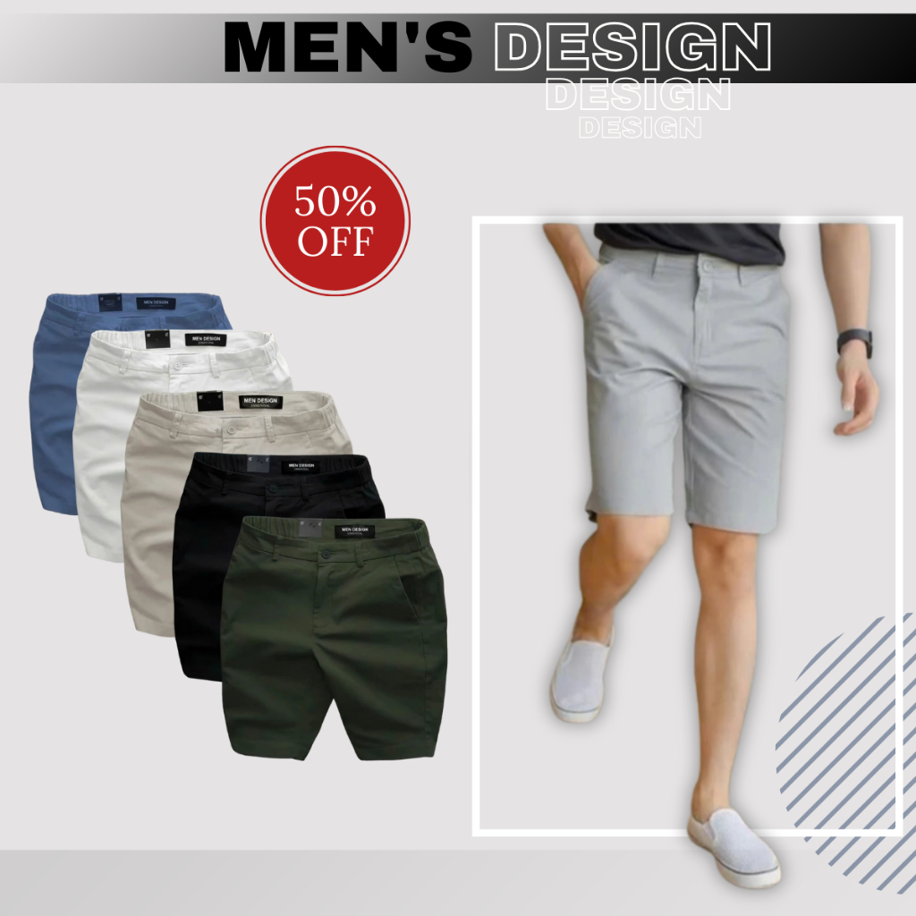 Quần Short Kaki Nam MEN DESIGN Cao Cấp Cạp Chun Co Giãn Phong Cách Thể Thao Quần Sọt Nam, Quần Kaki