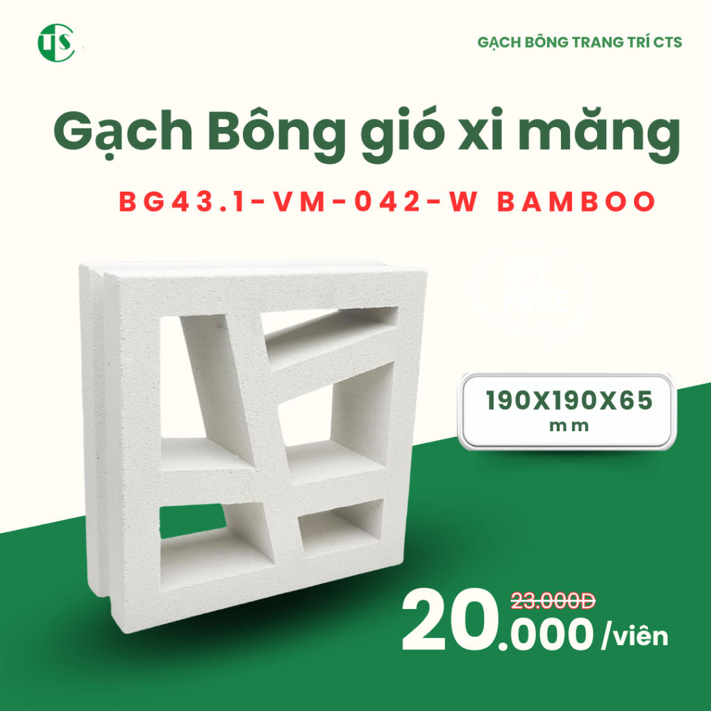 Gạch bông gió trắng xi măng CTS BG43.1-VM-042-W Bamboo