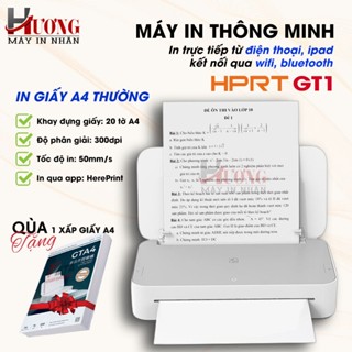 Máy in A4 Nhỏ Gọn HPRT GT1 - In Giấy Thường, Không Cần Mực Kết Nối Bluetooth/WiFi - TẶNG 1 XẤP GIẤY IN A4