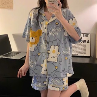 Bộ ngủ pijama tay cộc quần đùi mặc nhà dễ thương cho nữ chất kate thô bộ ngủ nữ