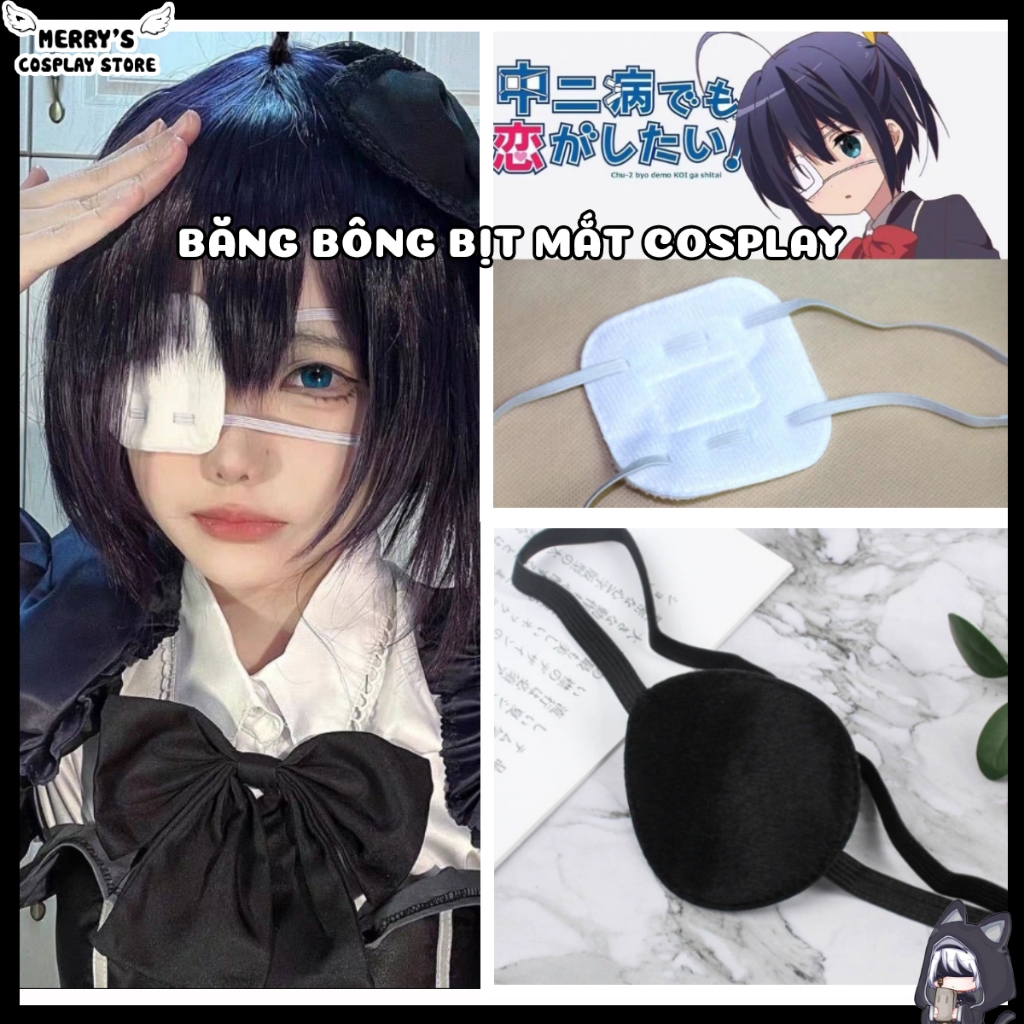 Băng Bông Che Mắt Bịt Mắt Cosplay Trắng Đen Chuyên Dùng Cosplay Anime Rikka , Ciel
