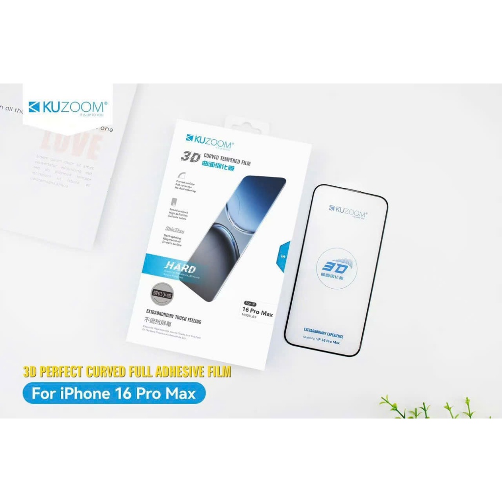 Kính cường lực Kuzoom Chính Hãng CHO IPHONE 16 PRO/16 PRO MAX/15 Pro max,16,14 pro max (gtk)