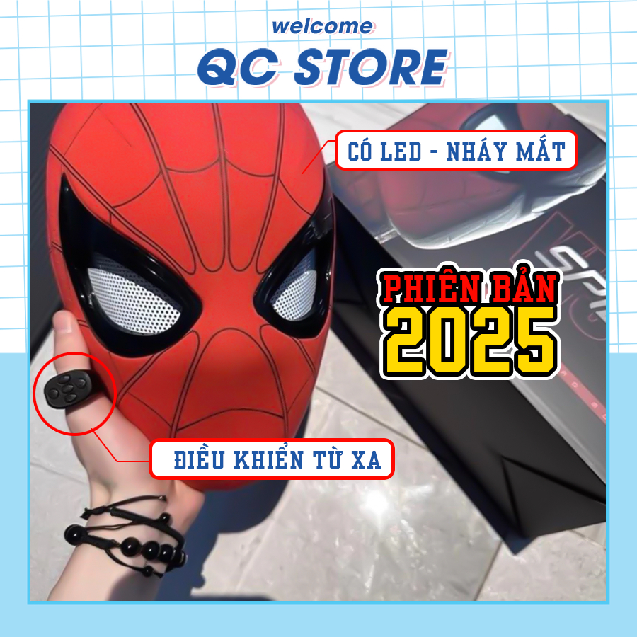   Mẫu Mới 2025  Mặt Nạ Hóa Trang Người Nhện Spiderman nháy mắt được Tỉ Lệ 1: 1 điều khiển từ xa mắt phát sáng QC Store 
