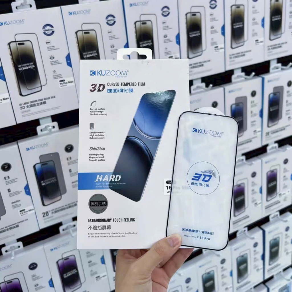Kính cường lực Kuzoom Chính Hãng CHO IPHONE 16 PRO/16 PRO MAX/15 Pro max,16,14 pro max