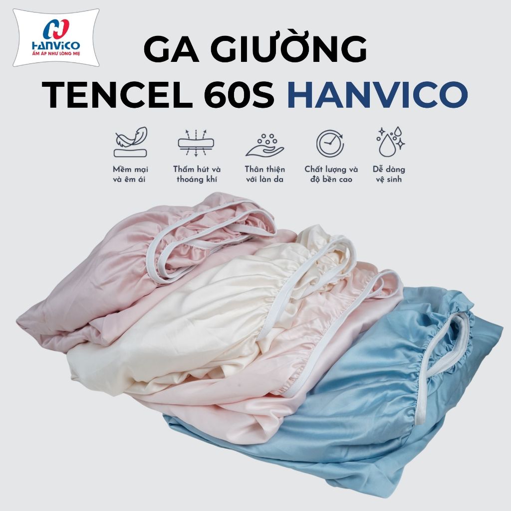 Ga giường Lụa Tencel 60s HANVICO cao cấp trơn màu, drap bo chun trải nệm 1m2x2m, 1m6x2m, 1m8x2m ra b