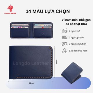 Ví da nam nhỏ gọn da bò thật - Bảo hành 5 năm - Hàng chính hãng thương hiệu Longdo Leather - B03
