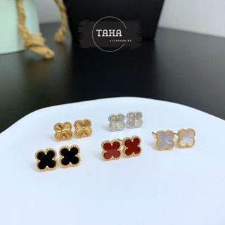  Khuyên tai cao cấp Van cỏ 4 lá bản mini 0.9cm mạ vàng  bạch kim phụ kiện thời trang TAHA Accessories 