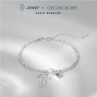 Lắc Tay Bạc Nữ Cao Cấp JENSY Dây Hạt Vỡ Mix Ngọc Trai Thật & Charm Nơ "Kasia" LTTL8. Vòng Tay Bạc Nữ
