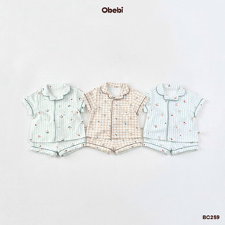 Bộ Quần Áo Cộc Pijama Họa Tiết Kẻ Bear Obebi Thời Trang Hè Dễ Thương Cho Bé Trai Bé Gái BC259