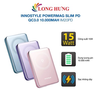 Sạc dự phòng không dây từ tính Innostyle PowerMag Slim PD QC3.0 10000mAh IM20PD - Hàng chính hãng