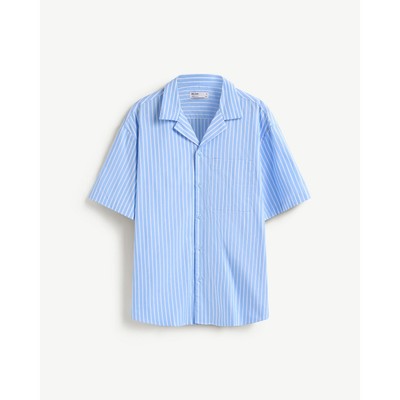 Áo Sơ Mi Nam Ngắn Tay Vải Cotton Kẻ Sọc Cổ Curban Form Loose - Routine 10S25SHS005