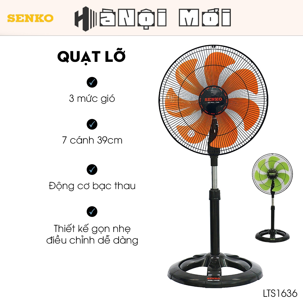 Quạt Lỡ Senko LST1636 Chính Hãng Làm Mát Nhanh - Quạt Cây Đứng Senko An Toàn Cho Người Dùng ,Xoay Ch