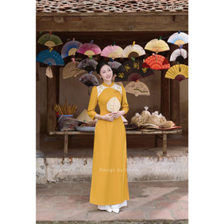 Áo dài cách tân nữ dáng ôm Giian thiết kế cổ trụ tay lỡ đính ngọc ngực cách điệu vải trượt Hàn AD1450