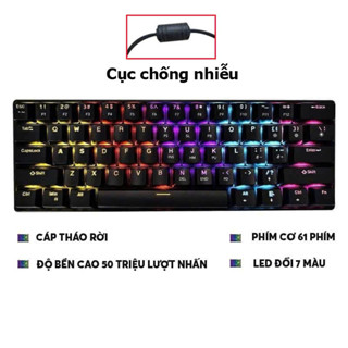 Bàn phím cơ Gaming K61 LED RGB blue switch có cục chống nhiễu hỗ trợ chơi game - Stab căn chỉnh sẵn - kết nối TypeC