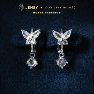 Bông Tai Bạc Nữ S925 Cao Cấp JENSY Cánh Bướm Đính Đá "Monas" BTTL1. Khuyên Tai Bạc Nữ Dễ Thương