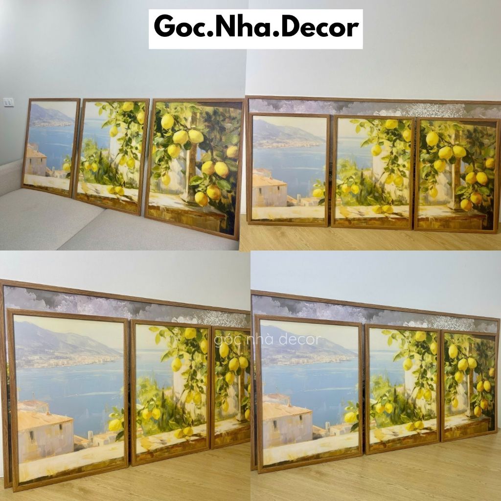 Bộ Tranh Khung Cửa Sổ Quả Tranh Vàng Kích Thước 50x70 Trang Trí Phòng Khách