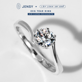 Nhẫn Bạc Gắn Kim Cương Moissanite Xi Bạch Kim, Kiểm Định GRA "Iris Tear" NLJ1, Nhẫn Bạc Nữ Cao Cấp
