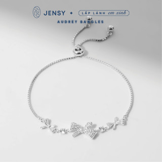 Lắc Tay Bạc Nữ Cao Cấp JENSY Nơ Siêu Sang Chảnh Mix Đá Dây Rút Audrey LTARS5983. Vòng Tay Bạc Nữ 925