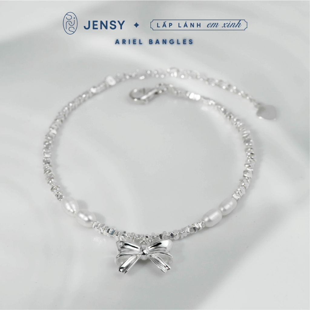  Lắc Tay Bạc Nữ Cao Cấp JENSY Nơ Siêu Xinh Mix Ngọc Trai Thật "Ariel" LTARS6327. Vòng Tay Bạc Nữ 925 