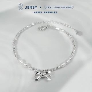  Lắc Tay Bạc Nữ Cao Cấp JENSY Nơ Siêu Xinh Mix Ngọc Trai Thật "Ariel" LTARS6327. Vòng Tay Bạc Nữ 925 