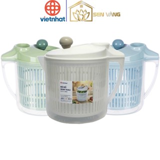  Bộ ca rổ quay rau sống 6L nhựa VIỆT NHẬT - Trong suốt 2 lớp tách nước vắt nhanh khô - 3516 