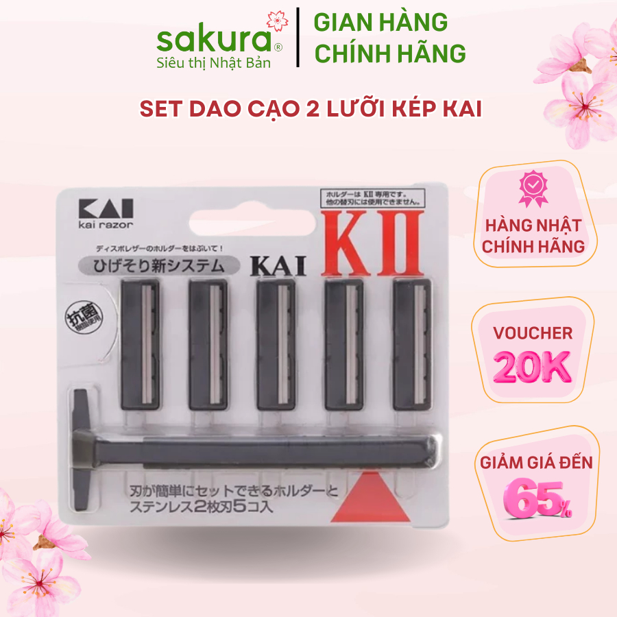 Set dao cạo 2 lưỡi kép KAI KAI (1 thân, 5 lưỡi)