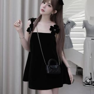 váy nhung hoa vai baby doll xuông MpB