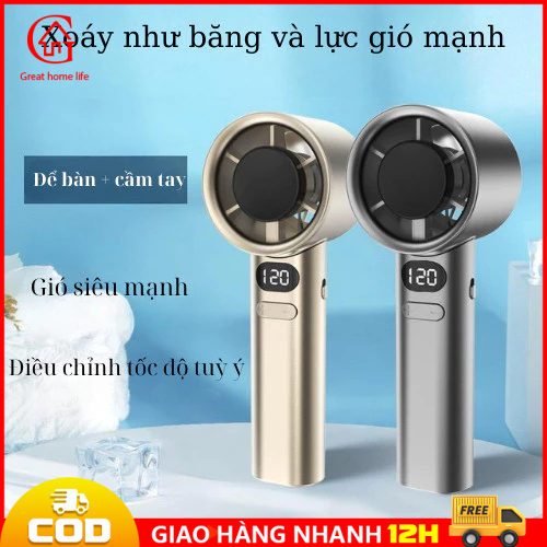 【🔥COD】Quạt cầm tay tốc độ cao turbo 120 cấp độ gió quạt mini gió mạnh, dung lượng pin lớn có màn hìn