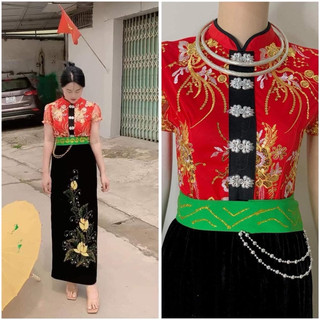 BỘ THÁI REN CỔ TÀU KÈM CHÂN VÁY ( tặng kèm đai )