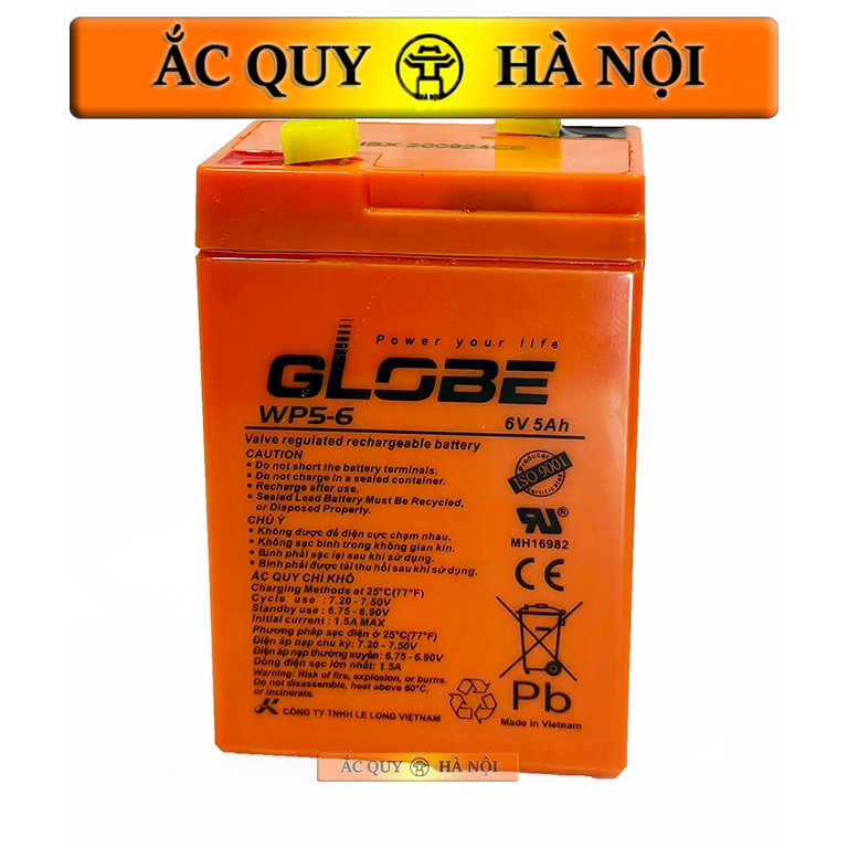 Bình điện chạy quạt, xe ô tô trẻ em Globe 6V-5Ah WP5-6