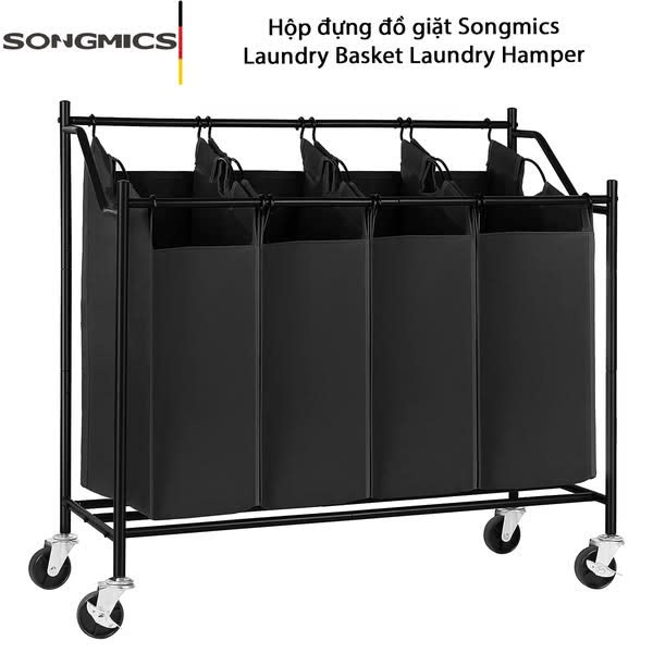 Hộp đựng đồ giặt Songmics Laundry Basket Laundry Hamper (4 túi vải+kệ có bánh xe- màu đen)