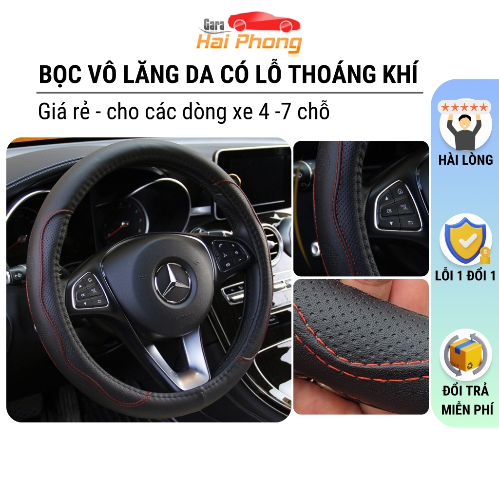 Bọc vô lăng da, có lỗ thoáng khí GIÁ RẺ size 38cm phù hợp các dòng xe ô tô