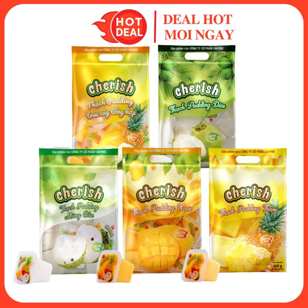 Set 5 Gói Thạch Pudding Lai Phú Mix Đủ 5 Vị Trái Cây Xoài/Thơm/Dứa/Dừa