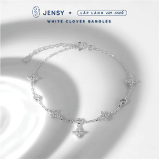 Lắc Tay Bạc Nữ 925 Cao Cấp JENSY Đính Đá Cao Cấp "White Clover" LTTL7. Vòng Tay Bạc Nữ Dễ Thương