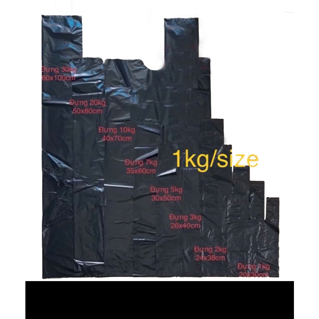 {1kg/size} Túi nilong đen bóng đẹp, dẻo, dai, túi xốp đen, túi hai quai đen không hôi dùng gói hàng, đựng rác