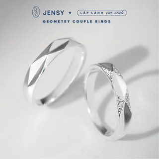 Nhẫn Đôi Bạc s925 Cao Cấp JENSY Dát Đá "Geometry" NDARJ4236. Nhẫn Cặp Tình Yêu