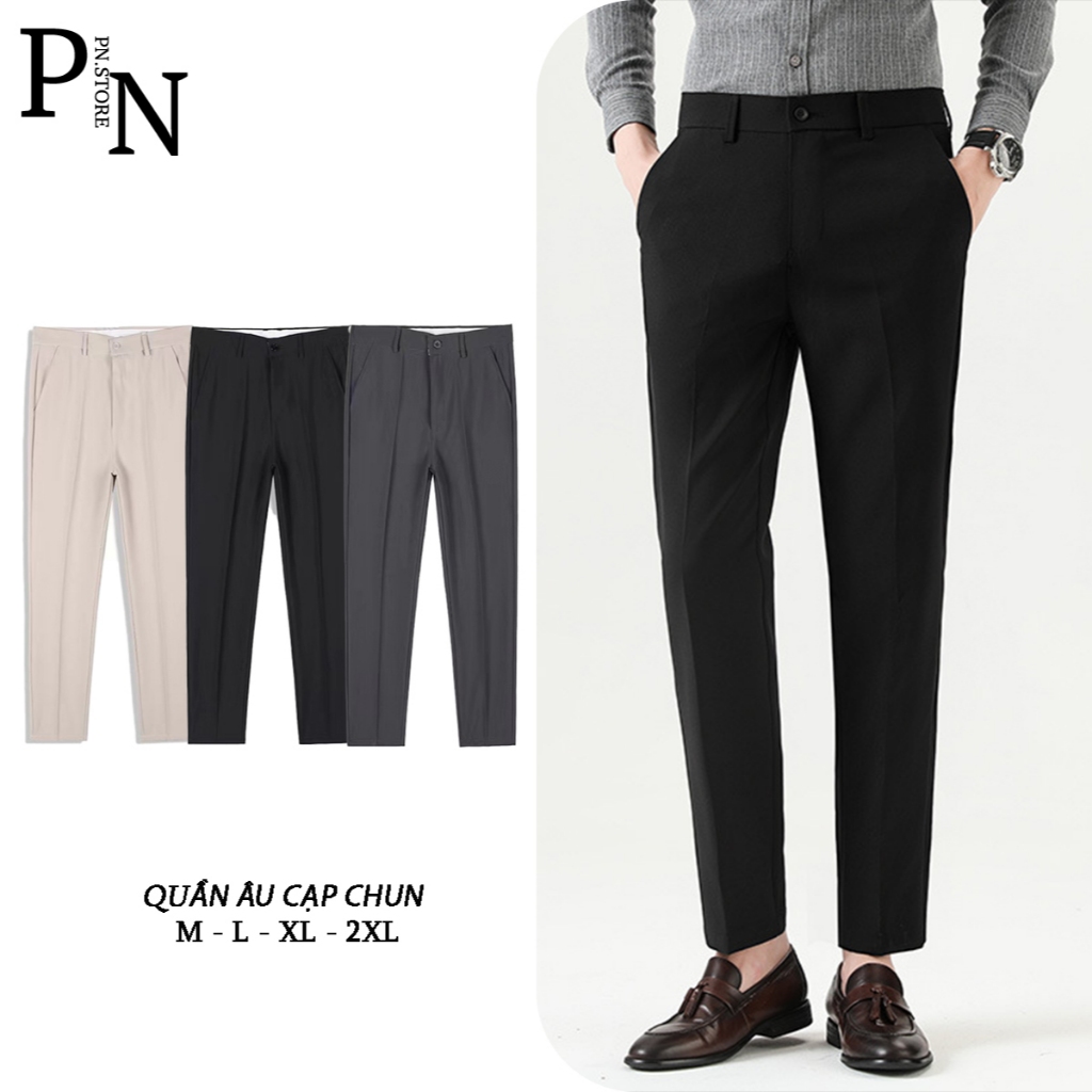 Quần Âu Nam cạp chun PN STORE ống côn dáng baggy suông đen CT