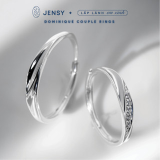 Nhẫn Đôi Bạc 925 Cao Cấp JENSY Xoắn Thừng Dát Đá "Dominique" NDVAC005. Nhân Đôi Bạc Tình Yêu Ý Nghĩa