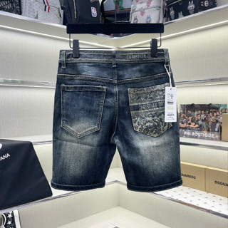 Quần short bò ngố nam PB xanh trơn wash bụi in sọc viền eo phối hoạ tiết túi sau basic boy phố QS298P