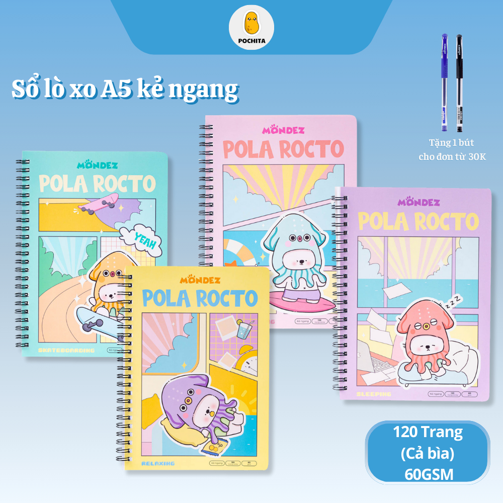 Sổ Lò Xo Kép A5 Mondez Sổ Gáy Xoắn 120 Trang Giấy Kẻ Ngang 60gsm Sổ Tay Tập Vở Ghi Bài Takenote S005