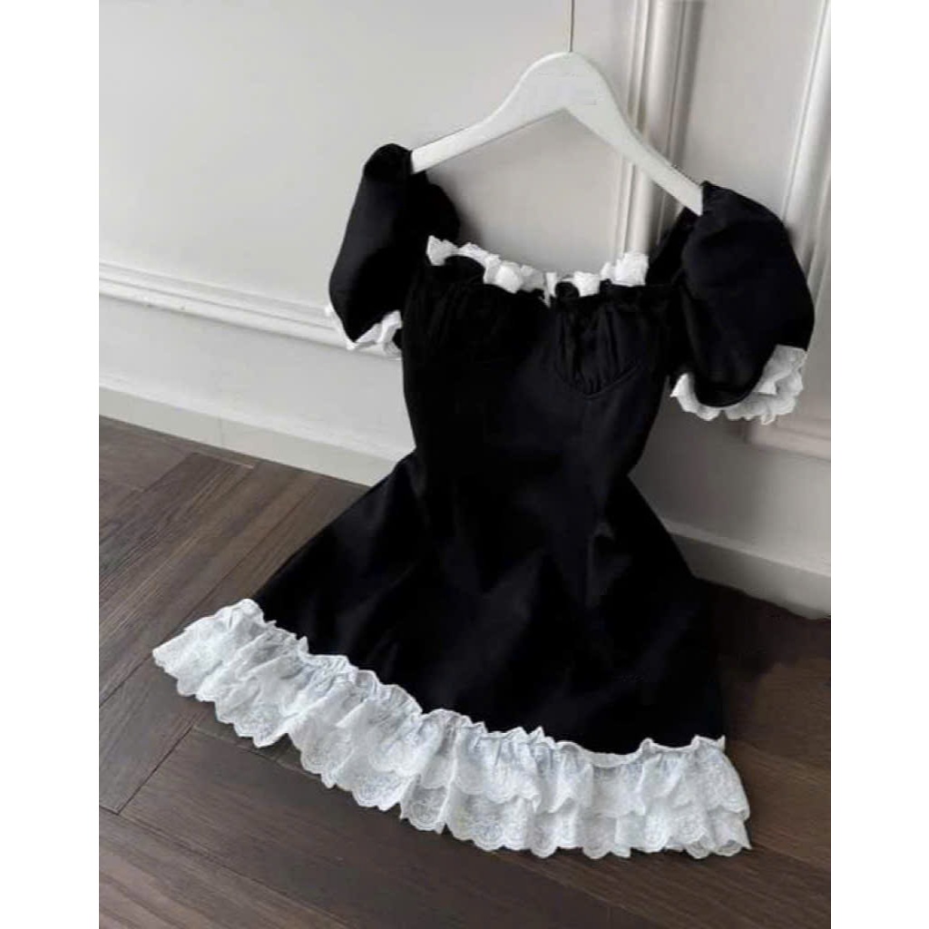 BIGSIZE - Đầm thiết kế dáng xòe phối ren trắng siêu dễ thương L026