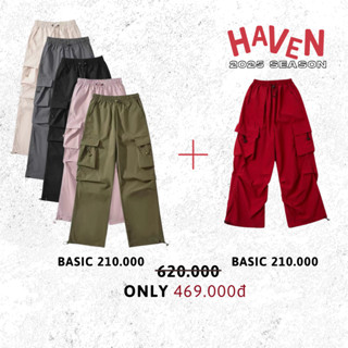 COMBO 2 Quần ống rộng túi hộp nam nữ Haven Kaki cotton, dây rút quần jogger bigzise