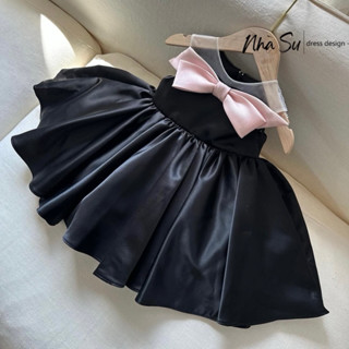Váy cho bé gái đen nơ hồng trước ngực NS108, đầm dành có các bé đi chơi, đi tiệc, chụp ảnh sinh nhật