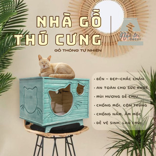 Nhà ( chuồng ) gỗ cho Chó Mèo bằng gỗ Thông tự nhiên - Vintage - M02 - nhà mèo gỗ thông