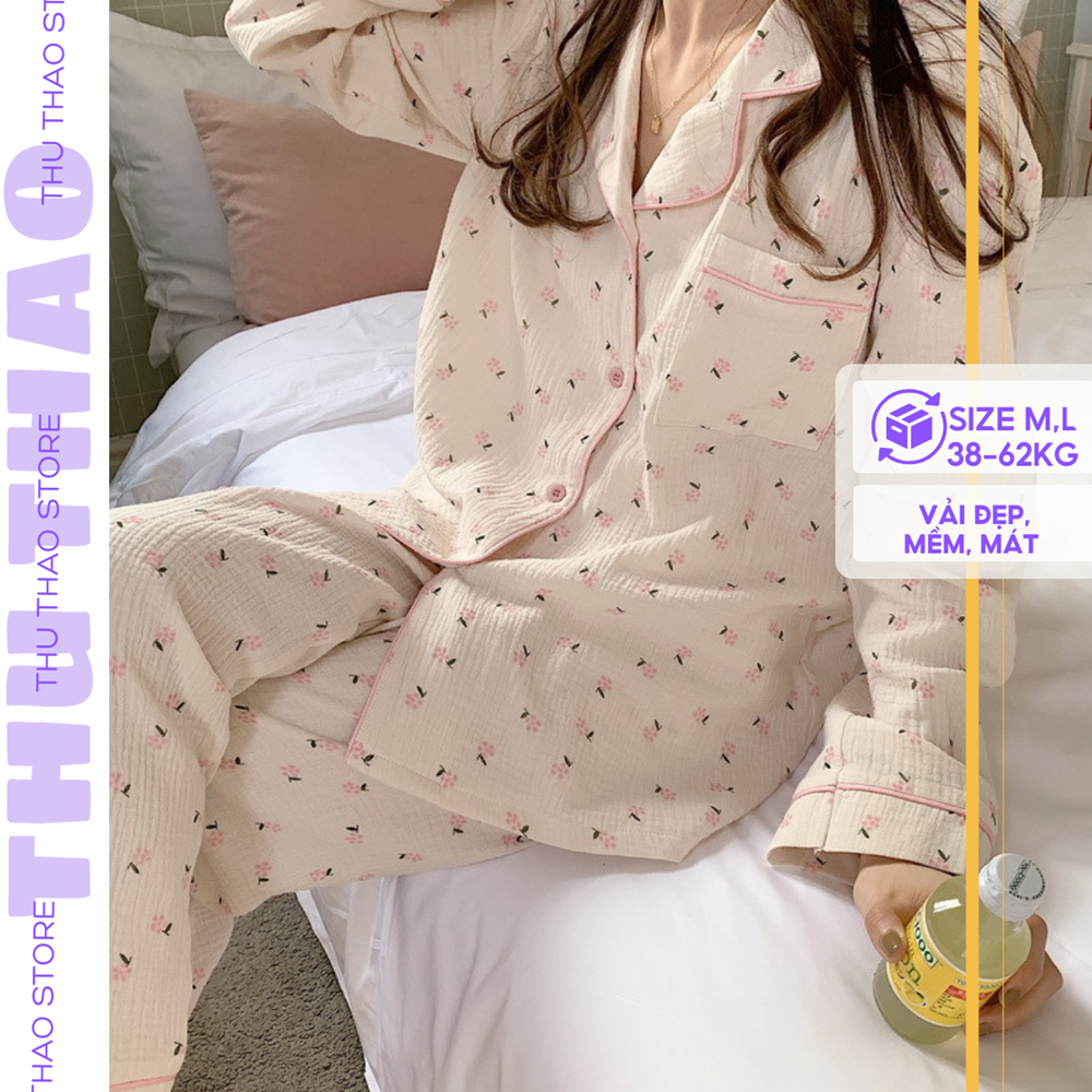 Bộ Pyjama Ngủ Đũi Mây Tay Dài-Đồ Bộ Mặc Nhà Dài Tay Quần Dài Form Đẹp Màu Pastel có Bigsize.